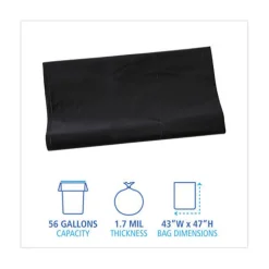 Discount H8647WKK 56 Gallon 1.7 mil 43 in. x 47 in. Flat Pack Linear Low Density Industrial Can Liners - Black (100/Carton) Storage & Organization