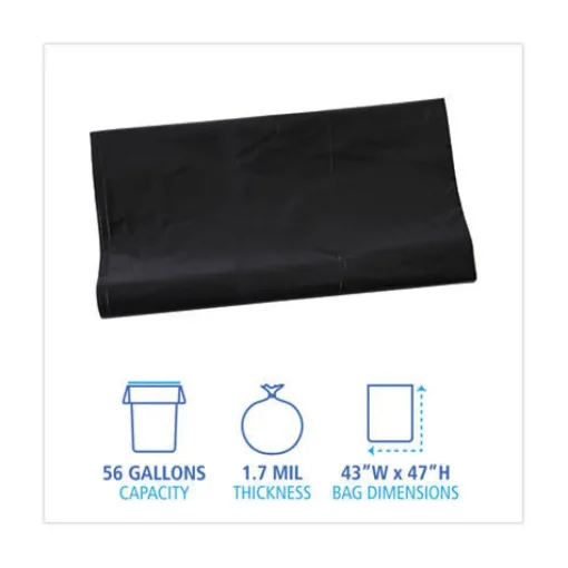 Discount H8647WKK 56 Gallon 1.7 mil 43 in. x 47 in. Flat Pack Linear Low Density Industrial Can Liners - Black (100/Carton) Storage & Organization
