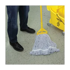 Hot Narrow Floor Finish Rayon/Polyester Mop Head - Medium, White/Blue (12/Carton) Cleaning & Janitorial Supplies