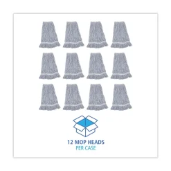 Hot Narrow Floor Finish Rayon/Polyester Mop Head - Large, White/Blue (12/Carton) Cleaning & Janitorial Supplies