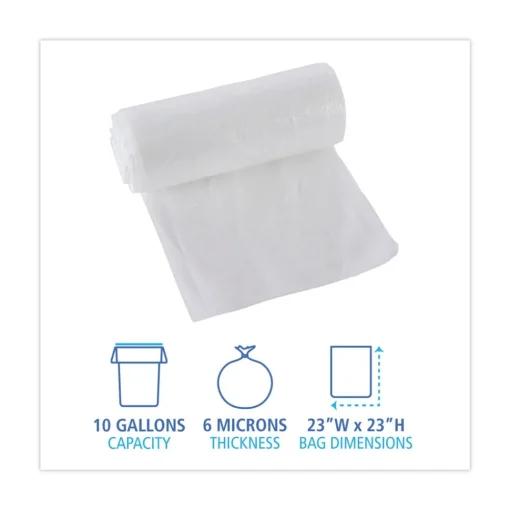Online 1000-Piece/Carton High-Density 10-Gallon 6-Micron 24 in. x 23 in. Can Liners - Natural Trash & Waste Bins