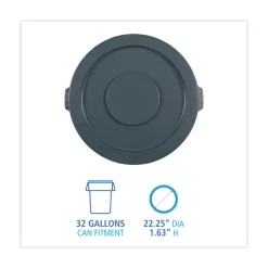 Online Plastic Round Flat-Top Lid for 32 Gallon Waste Receptacles - Gray Cleaning & Janitorial Supplies