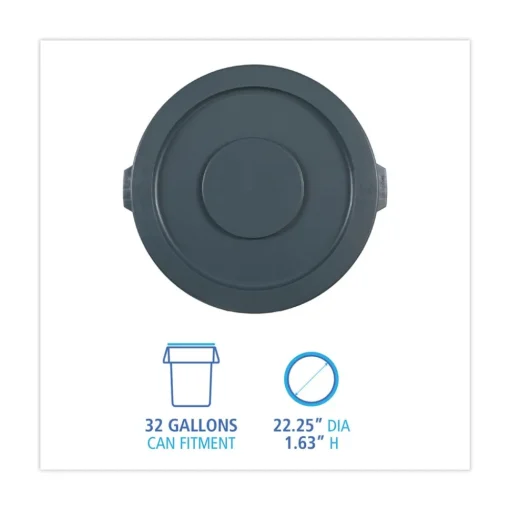 Online Plastic Round Flat-Top Lid for 32 Gallon Waste Receptacles - Gray Cleaning & Janitorial Supplies