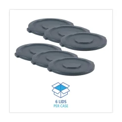 Online Plastic Round Flat-Top Lid for 32 Gallon Waste Receptacles - Gray Cleaning & Janitorial Supplies