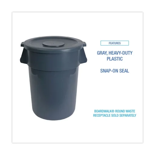 Online Plastic Round Flat-Top Lid for 32 Gallon Waste Receptacles - Gray Cleaning & Janitorial Supplies