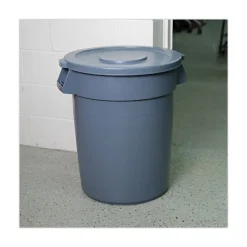 Online Plastic Round Flat-Top Lid for 32 Gallon Waste Receptacles - Gray Cleaning & Janitorial Supplies