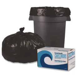 Hot Reprocessed Resin Can Liners, 60 gal, 1.2 mil, 38 x 58, Black, 50 Rolls/Carton Trash & Waste Bins