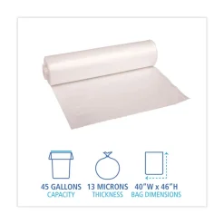 Hot V8046HNKR02 40 in. x 46 in. 45 gal. 13 mic High-Density Can Liners - Natural (250/Carton) Trash & Waste Bins