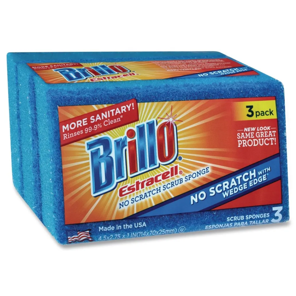 Sale Estracell 4.5 in. x 2.75 in. No-Scratch Kitchen Sponges - Blue (8/Carton) Cleaning & Janitorial Supplies