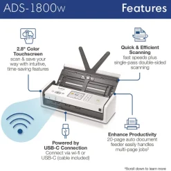 New 600 dpi x 600 dpi Optical Resolution 20-Sheet Duplex Auto Document Feeder ADS-1800W Compact Desktop Scanner Office Electronics & Batteries