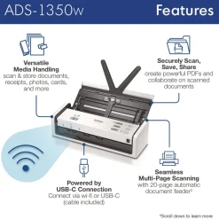 Online 600 dpi x 600 dpi Optical Resolution 20-Sheet Duplex Auto Document Feeder ADS-1350W Compact Desktop Scanner Office Electronics & Batteries