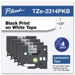 Discount 0.5 in. TZe Series Standard Adhesive Laminated Labeling Tape - Black on White (4/Pack) Tapes & Adhesives