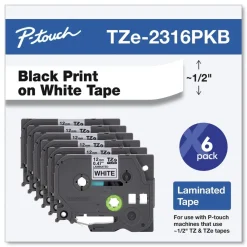 Outlet 0.5 in. TZe Series Standard Adhesive Laminated Labeling Tape - Black on White (6/Pack) Tapes & Adhesives