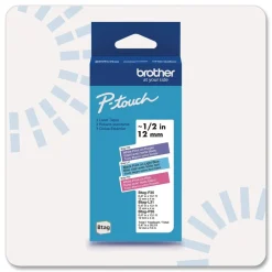 Clearance 0.47 in. x 13.1 ft. Genuine P-Touch BTAG Label Tapes - White on Purple, Black on Light Blue, White on Pink Labels & Label Makers