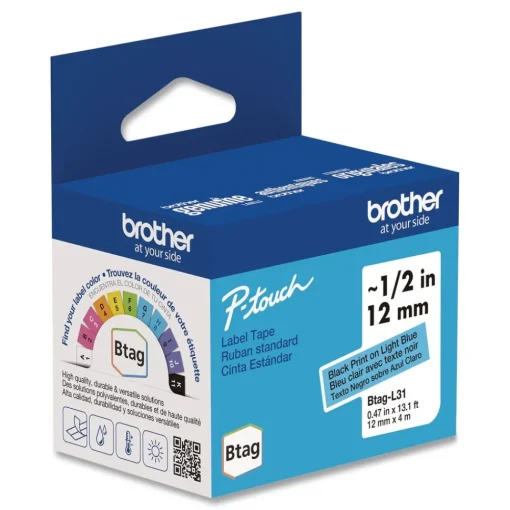 Sale 0.47 in. x 13.1 ft. Genuine P-Touch BTAG Label Tapes - Black on Light Blue Labels & Label Makers
