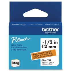 Discount 0.47 in. x 13.1 ft. Genuine P-Touch BTAG Label Tapes - Black on Orange Labels & Label Makers