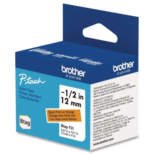 Discount 0.47 in. x 13.1 ft. Genuine P-Touch BTAG Label Tapes - Black on Orange Labels & Label Makers