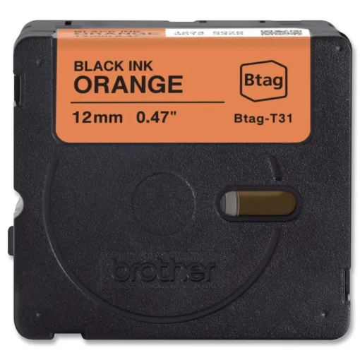Discount 0.47 in. x 13.1 ft. Genuine P-Touch BTAG Label Tapes - Black on Orange Labels & Label Makers