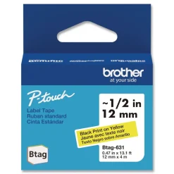 New 0.47 in. x 13.1 ft. Genuine P-Touch BTAG Label Tapes - Black on Yellow Labels & Label Makers