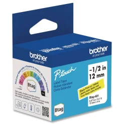 New 0.47 in. x 13.1 ft. Genuine P-Touch BTAG Label Tapes - Black on Yellow Labels & Label Makers