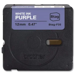 0.47 in. x 13.1 ft. Genuine P-Touch BTAG Label Tapes - White on Purple Labels & Label Makers