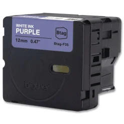 0.47 in. x 13.1 ft. Genuine P-Touch BTAG Label Tapes - White on Purple Labels & Label Makers