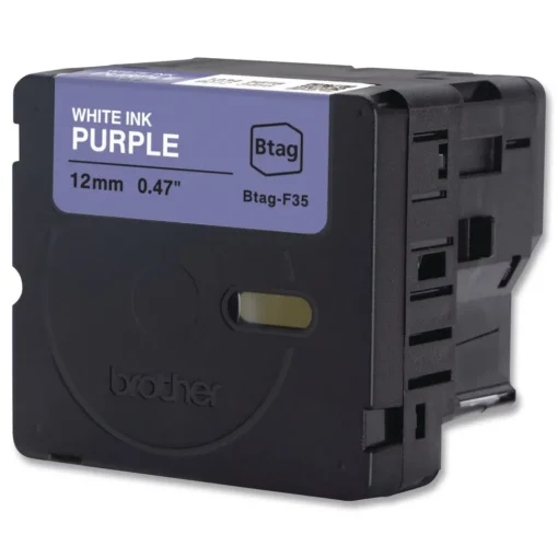 0.47 in. x 13.1 ft. Genuine P-Touch BTAG Label Tapes - White on Purple Labels & Label Makers