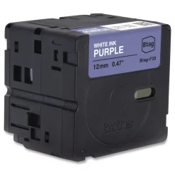 0.47 in. x 13.1 ft. Genuine P-Touch BTAG Label Tapes - White on Purple Labels & Label Makers