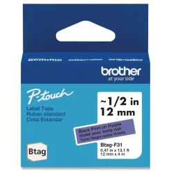 Outlet 0.47 in. x 13.1 ft. Genuine P-Touch BTAG Label Tapes - Black on Purple Labels & Label Makers