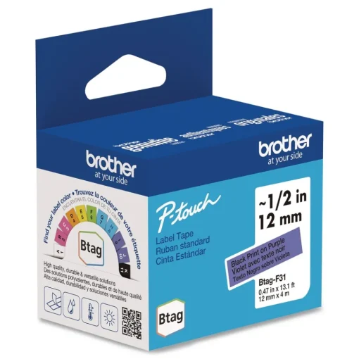 Outlet 0.47 in. x 13.1 ft. Genuine P-Touch BTAG Label Tapes - Black on Purple Labels & Label Makers