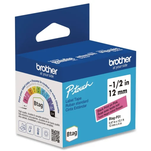 Online 0.47 in. x 13.1 ft. Genuine P-Touch BTAG Label Tapes - Black on Pink Labels & Label Makers