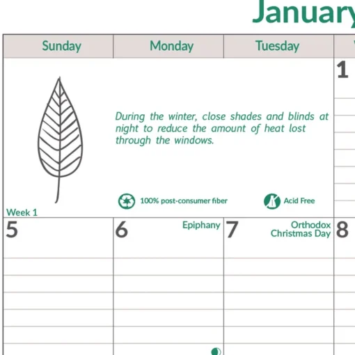 Clearance 12-Month (Jan to Dec): 2026 12 in. x 17 in. EcoLogix Artwork Monthly Wall Calendar - White/Green Sheets Calendars & Planners