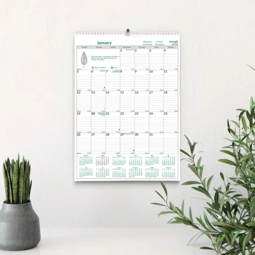 Clearance 12-Month (Jan to Dec): 2026 12 in. x 17 in. EcoLogix Artwork Monthly Wall Calendar - White/Green Sheets Calendars & Planners