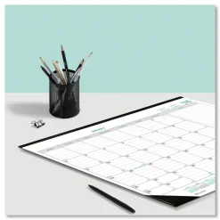 New 12-Month (Jan-Dec): 2026 22 in. x 17 in. EcoLogix Artwork Monthly Desk Pad Calendar - White/Green Sheets, Black Binding/Corners Calendars & Planners
