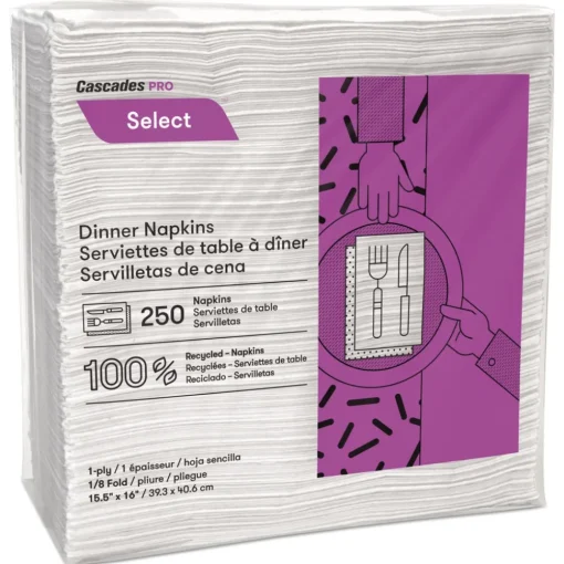 Outlet 15.5 x 16 1-Ply Select Dinner Napkins - White (12/Carton) Paper & Dispensers
