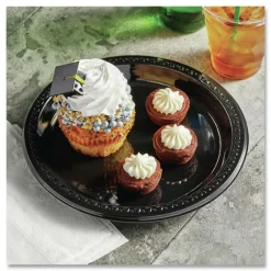 Clearance 9 in. Diameter Heavyweight Plastic Plates - Black (500/Carton) Tabletop And Serveware