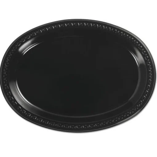 Sale 8 in. x 11 in. Heavyweight Plastic Platters - Black (250/Carton) Tabletop And Serveware