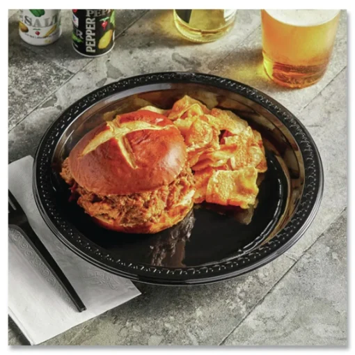 Sale 8 in. x 11 in. Heavyweight Plastic Platters - Black (250/Carton) Tabletop And Serveware
