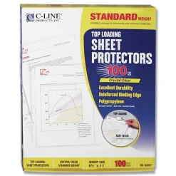 Online 3-Hole Punched Top Load 8.5 in. x 11 in. Insert Medium-Duty Standard Weight Polypropylene Sheet Protectors - Clear (100/Box) Office Presentation Supplies