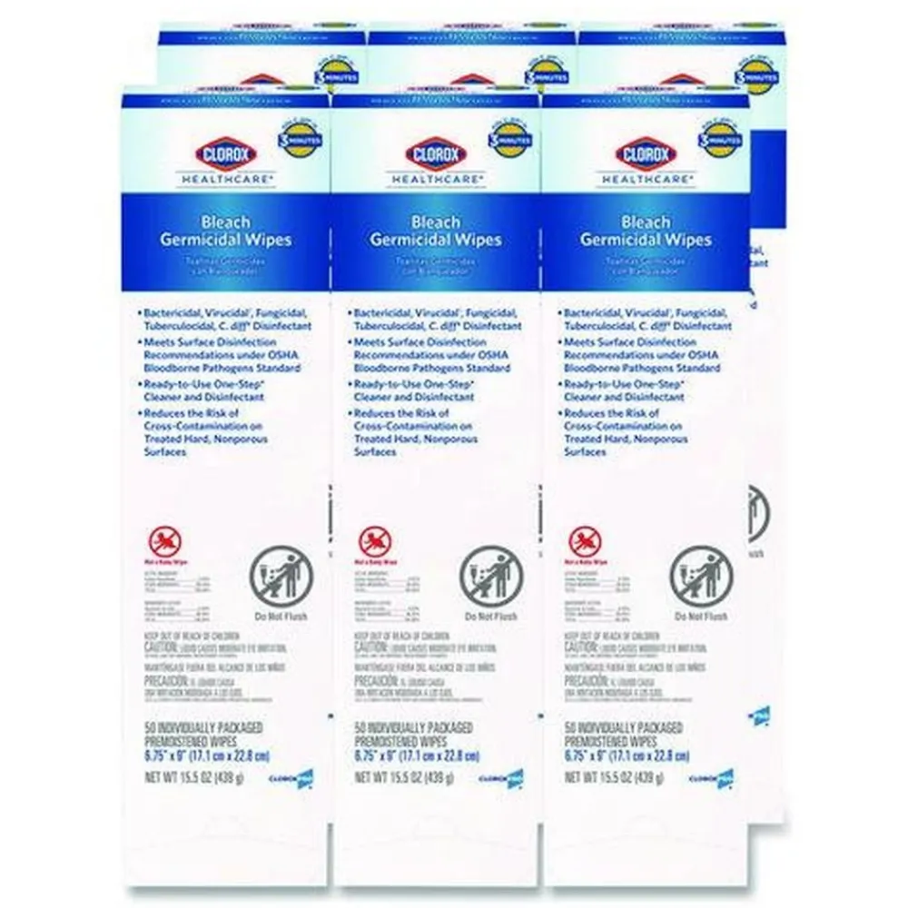 Best 6.75 in. x 9 in. 1-Ply Individual Bleach Germicidal Wipes - Unscented White (6/Carton) Cleaning & Janitorial Supplies