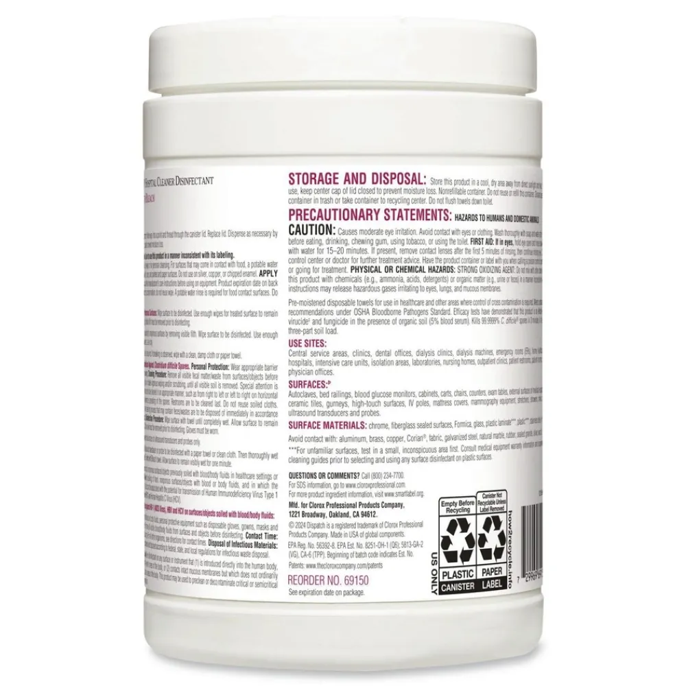 Online 6-3/4 in. x 8 in. Dispatch Cleaner Disinfectant Towels (8/Carton) Cleaning & Janitorial Supplies