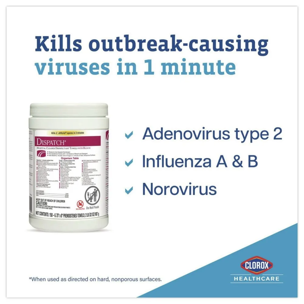 Online 6-3/4 in. x 8 in. Dispatch Cleaner Disinfectant Towels (8/Carton) Cleaning & Janitorial Supplies