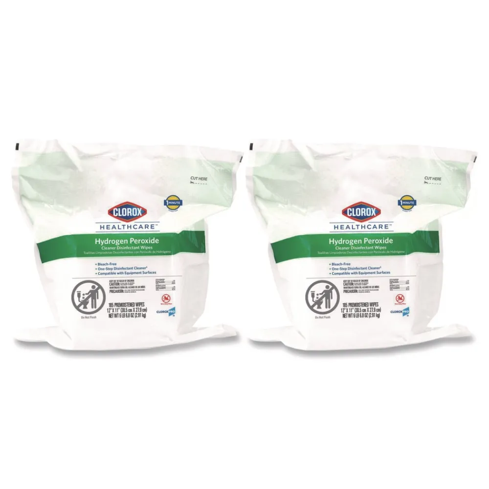 Outlet 12 in. x 11 in. Hydrogen Peroxide Cleaner Disinfectant Wipes - Unscented White (2/Carton) Cleaning & Janitorial Supplies