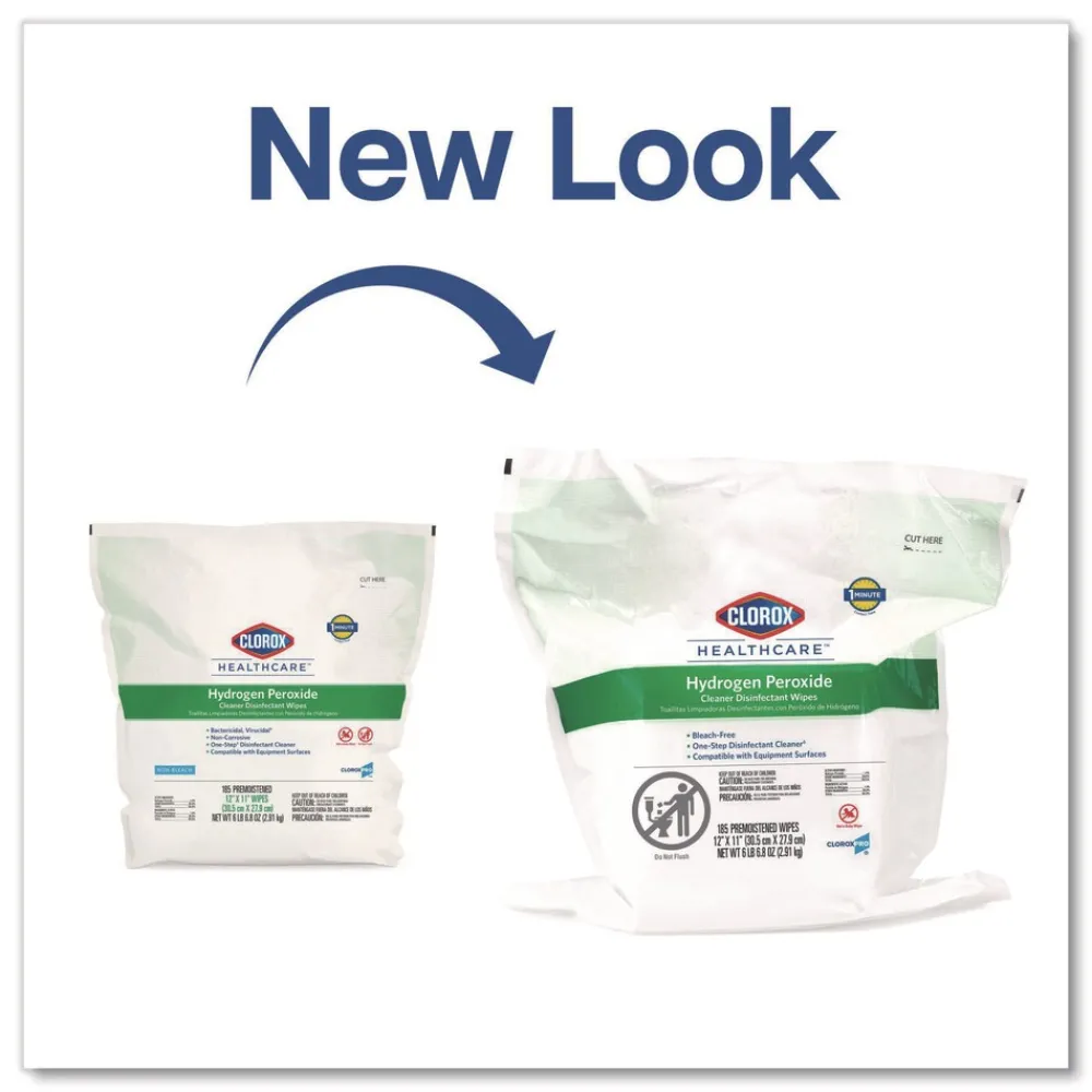 Outlet 12 in. x 11 in. Hydrogen Peroxide Cleaner Disinfectant Wipes - Unscented White (2/Carton) Cleaning & Janitorial Supplies