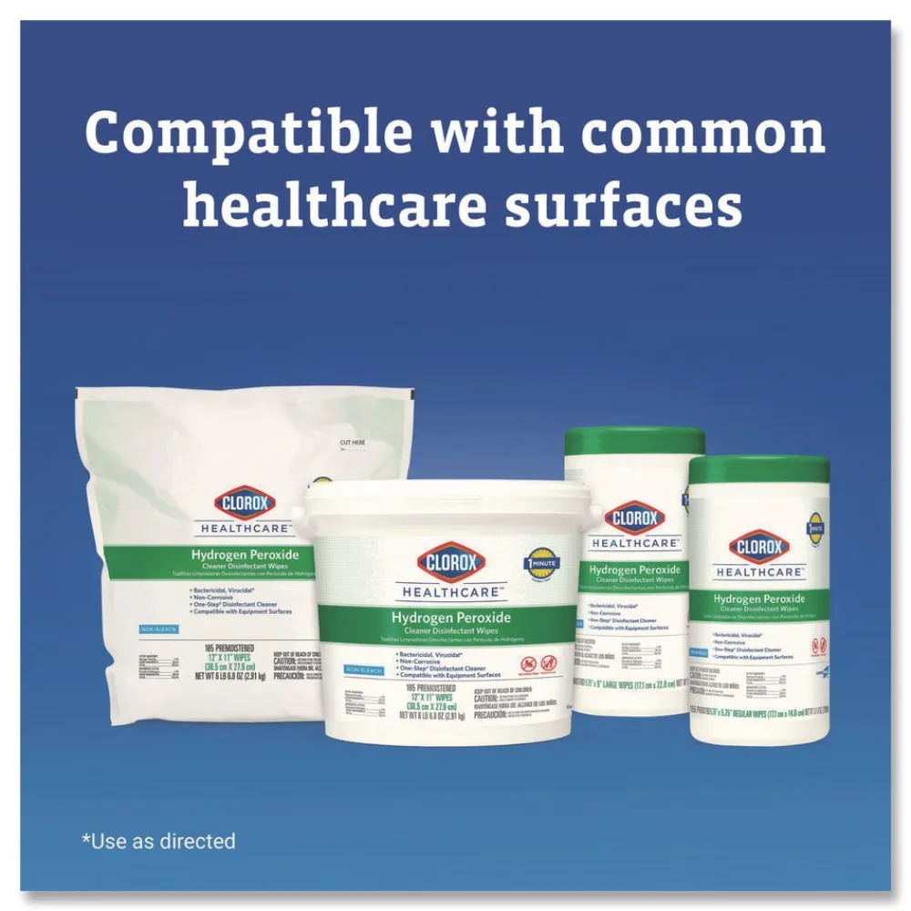 Outlet 12 in. x 11 in. Hydrogen Peroxide Cleaner Disinfectant Wipes - Unscented White (2/Carton) Cleaning & Janitorial Supplies