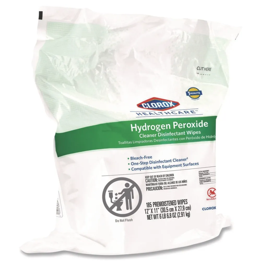 Outlet 12 in. x 11 in. Hydrogen Peroxide Cleaner Disinfectant Wipes - Unscented White (2/Carton) Cleaning & Janitorial Supplies