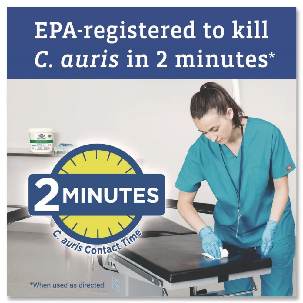 Outlet 12 in. x 11 in. Hydrogen Peroxide Cleaner Disinfectant Wipes - Unscented White (2/Carton) Cleaning & Janitorial Supplies