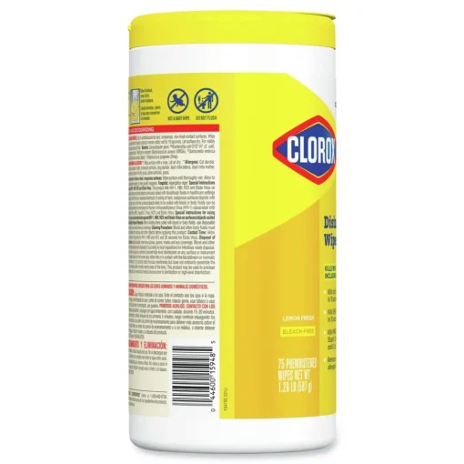 Hot 1-Ply 7 in. x 8 in. Disinfecting Wipes - Lemon Fresh, White (75/Canister) Skin Care & Personal Hygiene