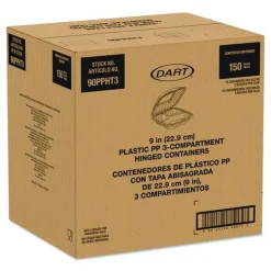 Online 9 in. x 8.75 in. x 3 in. 3-Compartments ProPlanet Microwaveable Plastic Hinged Containers - Clear (150/Carton) Tabletop And Serveware