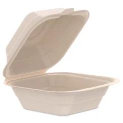 Hot 6.12 in. x 5.87 in. x 3.1 in. ProPlanet Seal Compostable Molded Fiber Hinged Trays - Natural (500/Carton) Tabletop And Serveware